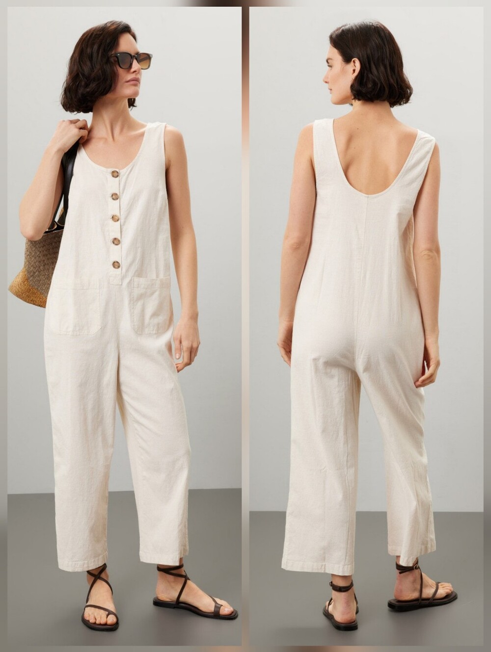 Marine Layer Sydney Beach Off-White Jumpsuit Sleeveless Scoop Neck Size M